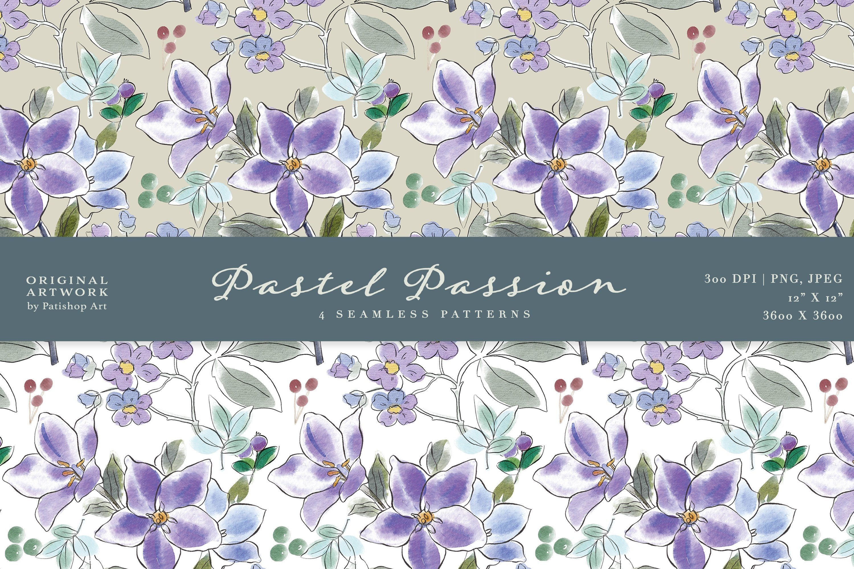 Pastel Flowers Seamless Pattern Set - photo 4