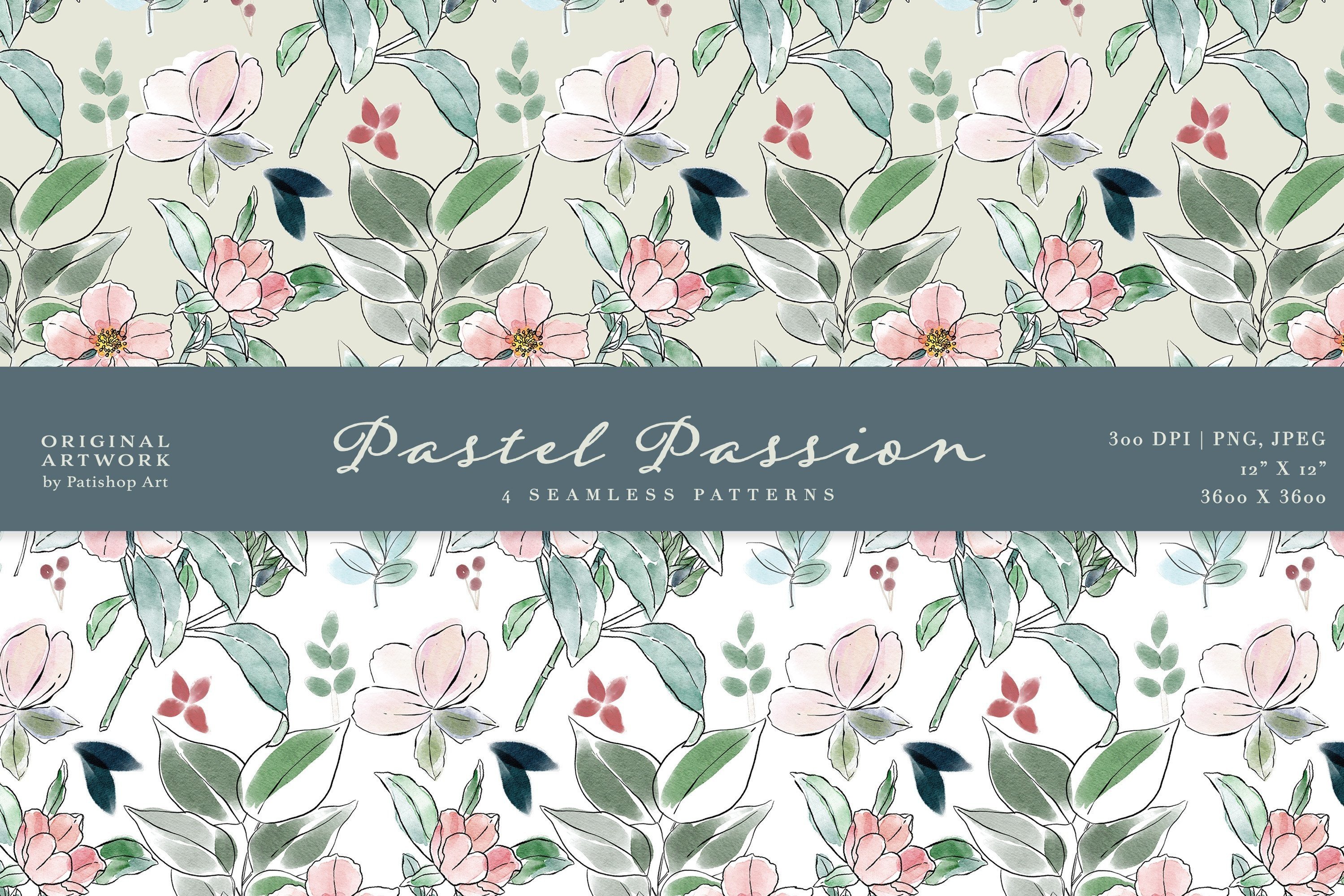 Pastel Flowers Seamless Pattern Set - photo 5