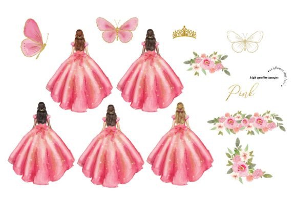 pink quinceanera dress clipart Dusty Rose Quinceaera Dress Clipart: Elegant Floral Gown (PNG Digital Download)