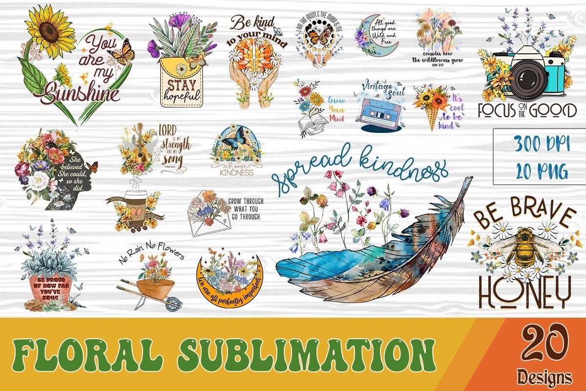 Floral Sublimation Bundle 20 Designs Graphic by basilio.vintage ...