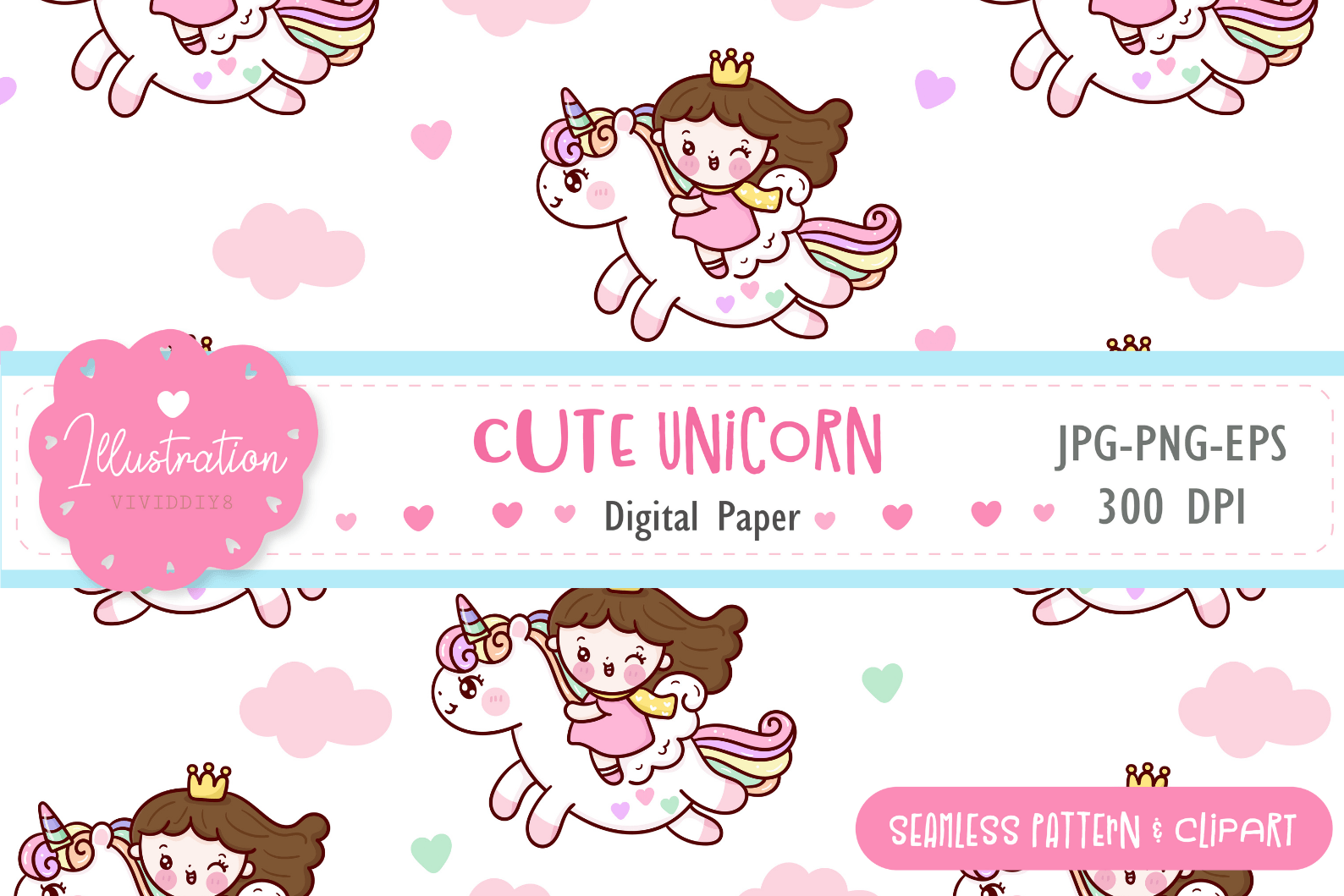 Unicorn Digital Paper Princess Seamless Graphic by vividdiy8 · Creative ...