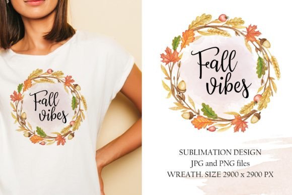 Fall Wreath Sublimation Design Graphic Illustrations By Nastya Moon Designs