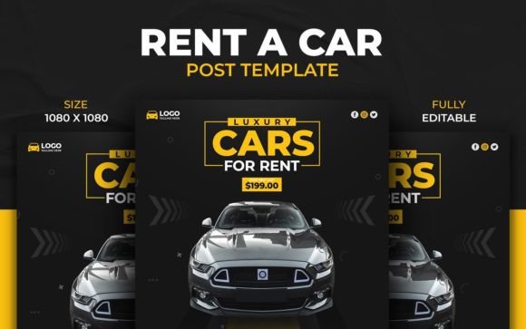Rent a Car Social Media Post Template Gráfico Modelos de Mídias Sociais Por Creative Design Studio
