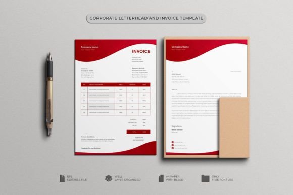 Letterhead and Invoice Design Vector Gráfico Plantillas de Impresión Por vectbait