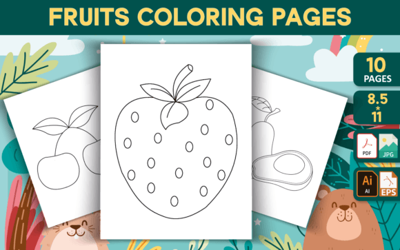 Fruits Coloring Pages for Kids Kdp Afbeelding Kleurplaten & Kleurboeken voor Kinderen Door Lady Designs