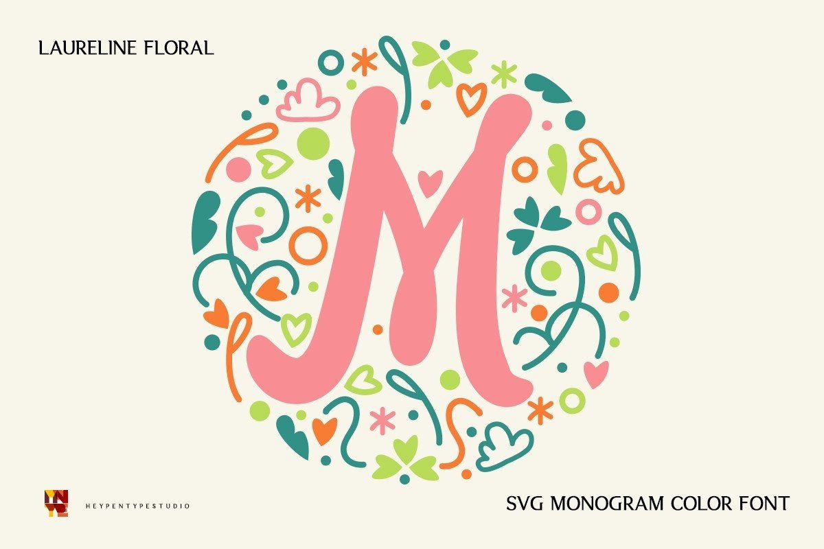 Laureline Floral Monogram font preview in a floral monogram style