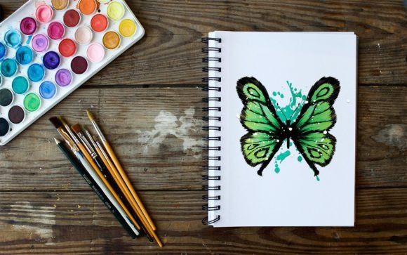 Paper Cut Green Watercolor Butterfly SVG