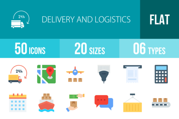 50 Delivery and Logistics Flat Icons