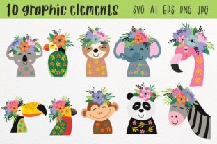 Floral Tropical Animals Clipart Graphic by Nataka · Creative Fabrica