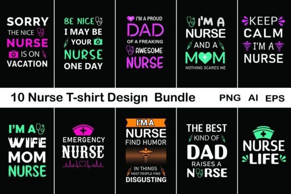 10 Nurse T-shirt Design Bundle