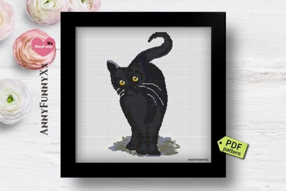 Black Cat Cross Stitch Pattern PDF,