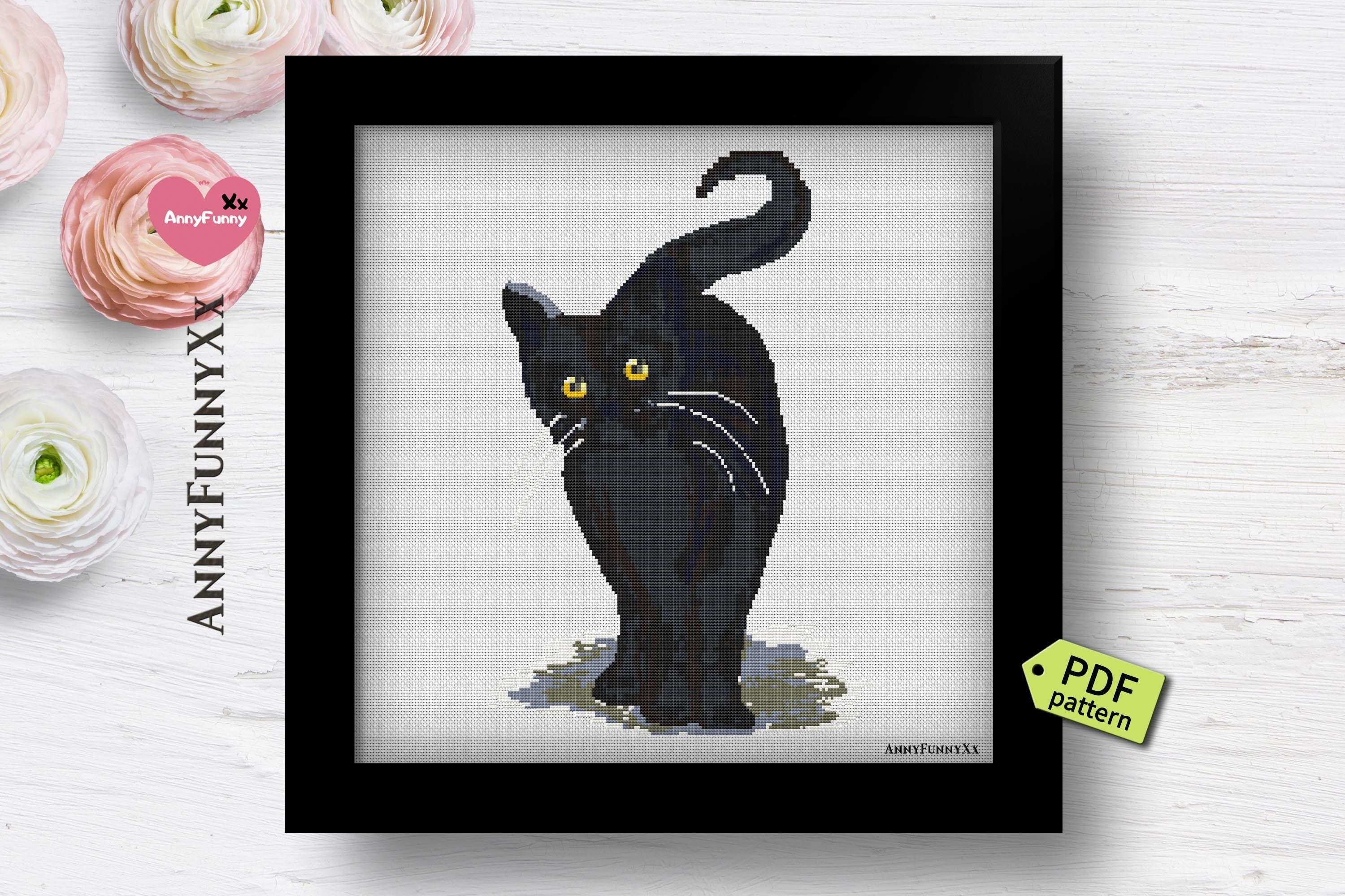 Black Cat Cross Stitch Pattern PDF,