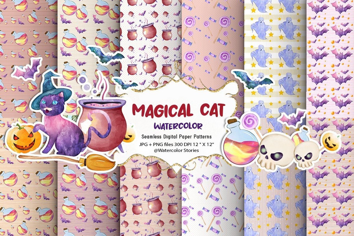 Halloween Digital Seamless Patterns Graphic by Watercolor Stories ...