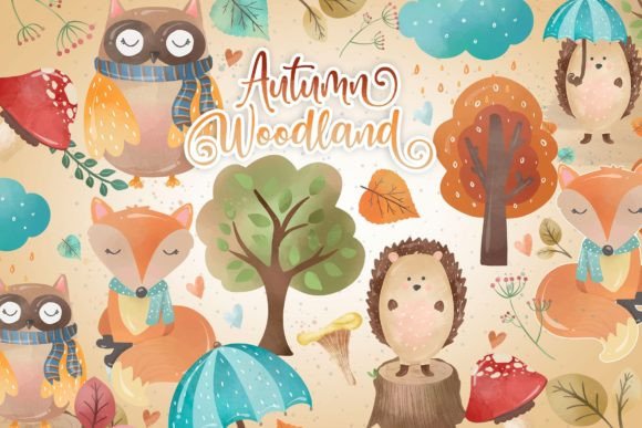 Autumn Woodland Gráfico Ilustrações para Impressão Por designloverstudio