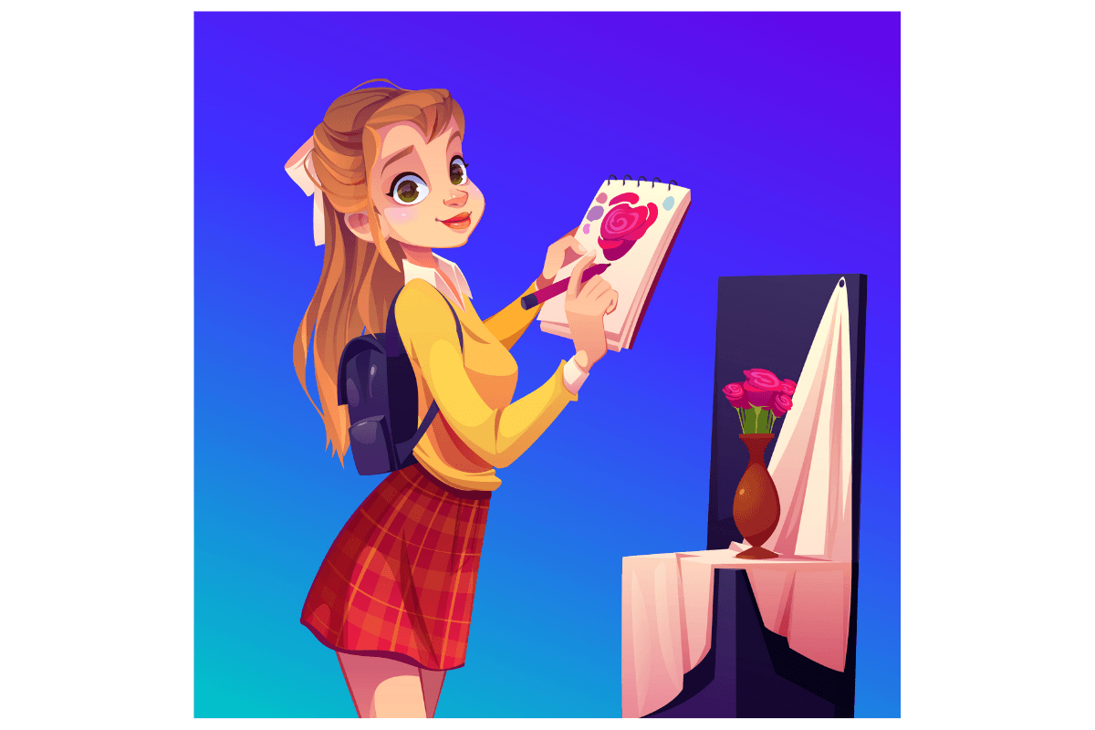 Artist Girl Paints Flowers Vase