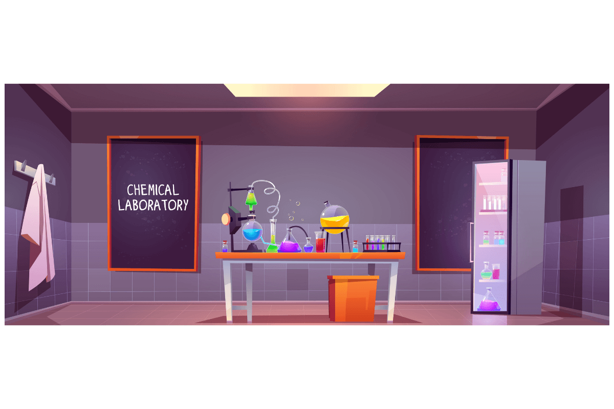 Chemical Laboratory Interior with Glass Flasks Graphic by myteamart ...