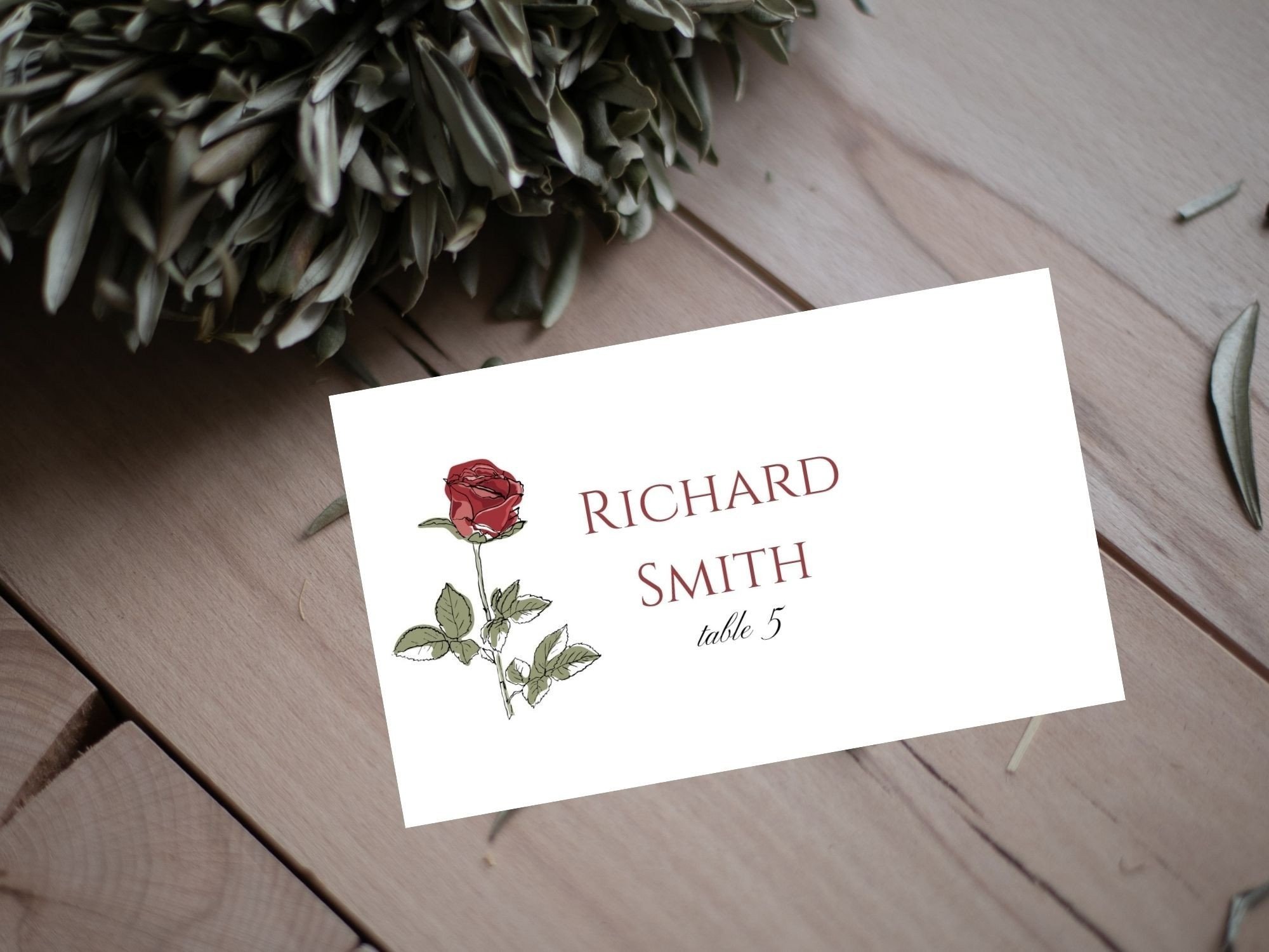 Rose table seating card Party place card