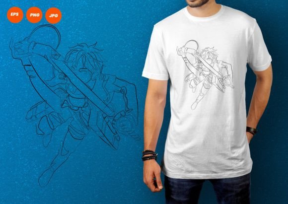 Anime with Sword One LIne Drawing