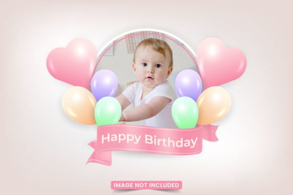 Birthday Photo Frame with Balloon Vector