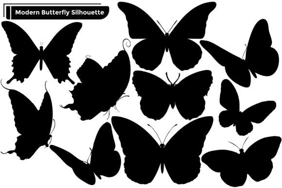 Modern Butterfly Silhouettes Vector Set Grafika Ilustracje do Druku Przez vectbait