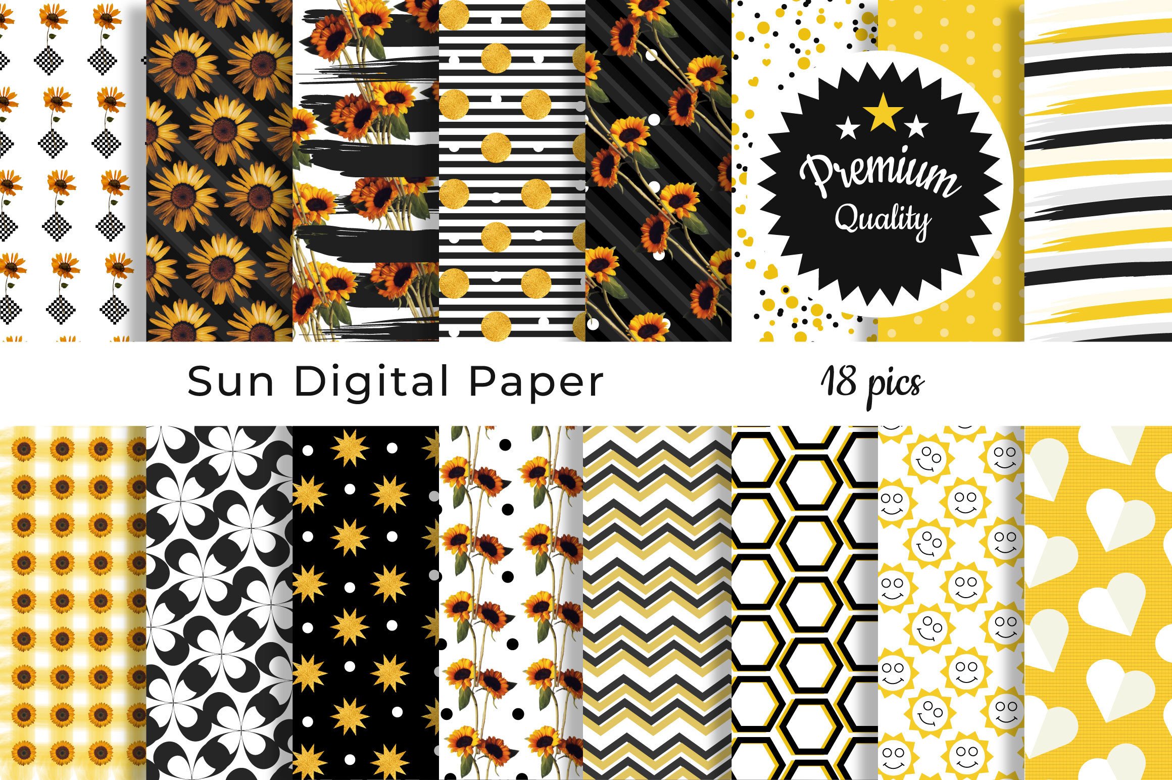Sunflower Digital Paper Pattern Graphic by Bliss Wraps · Creative Fabrica
