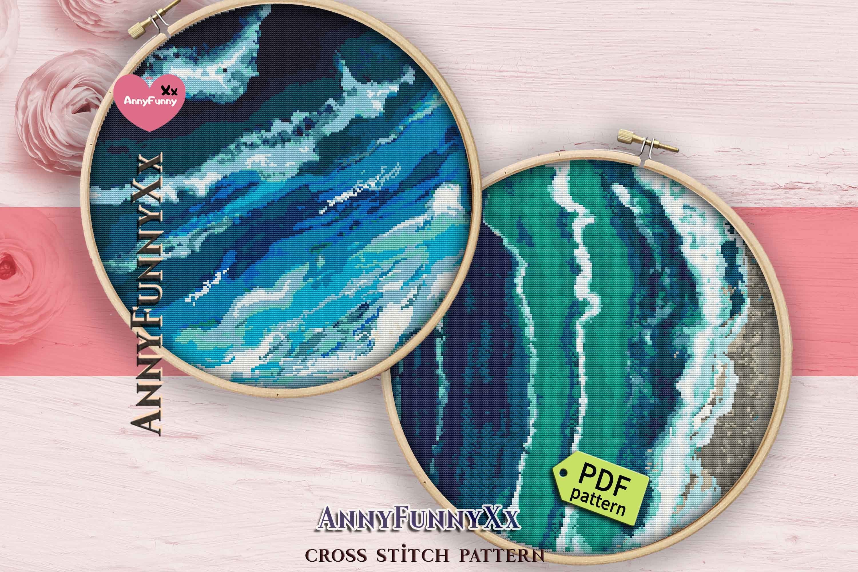 Set of 2 Ocean Wave Cross Stitch Pattern