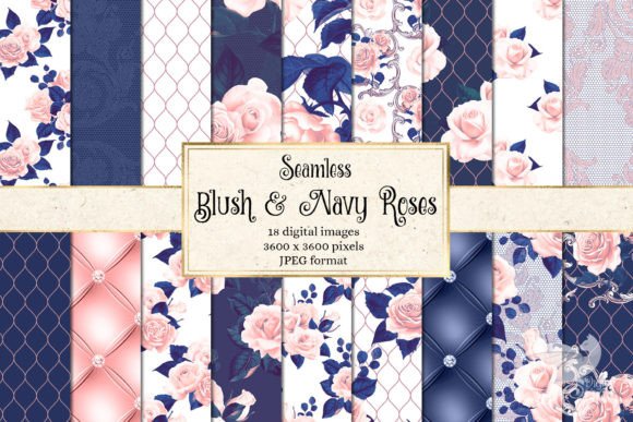 Blush and Navy Rose Digital Paper