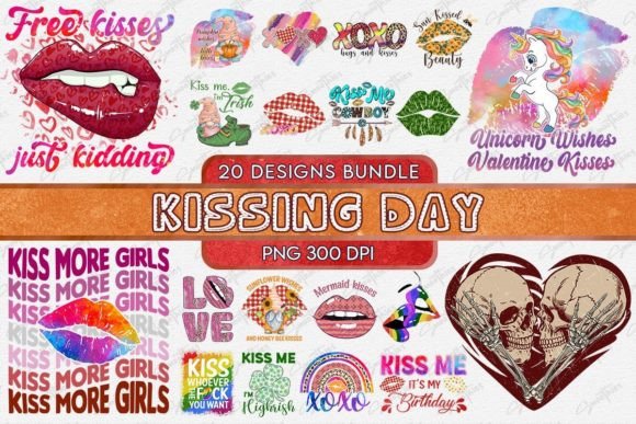 Preview of Kissing Day T-Shirt Design Bundle Valentine sublimation design
