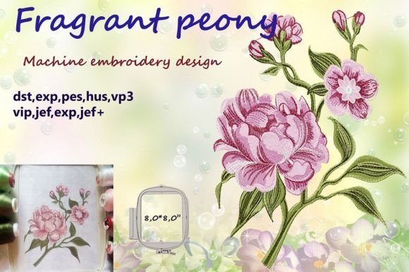 Fragrant Peony Single Flowers & Plants Embroidery Design By Tomin