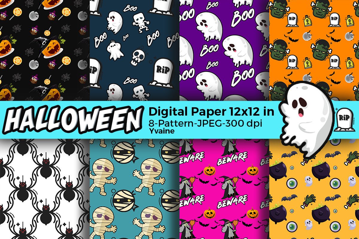 Halloween Digital Paper Pattern Bundle Graphic by Yvaine · Creative Fabrica