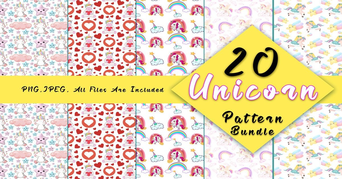 Unicorn Seamless Pattern Digital Papers Bundle Bundle · Creative Fabrica