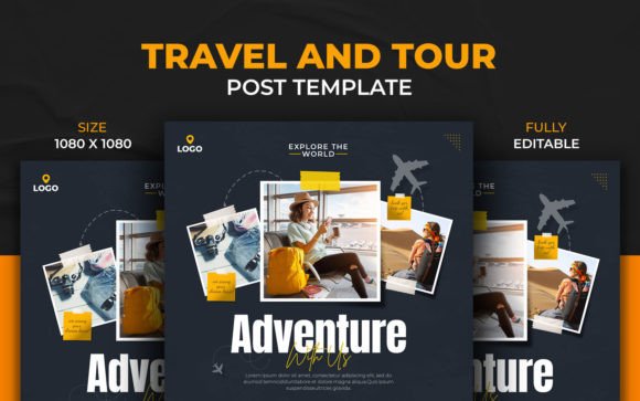 Travel Discover Adventure Post Template Illustration Modèles pour les Réseaux Sociaux Par Creative Design Studio