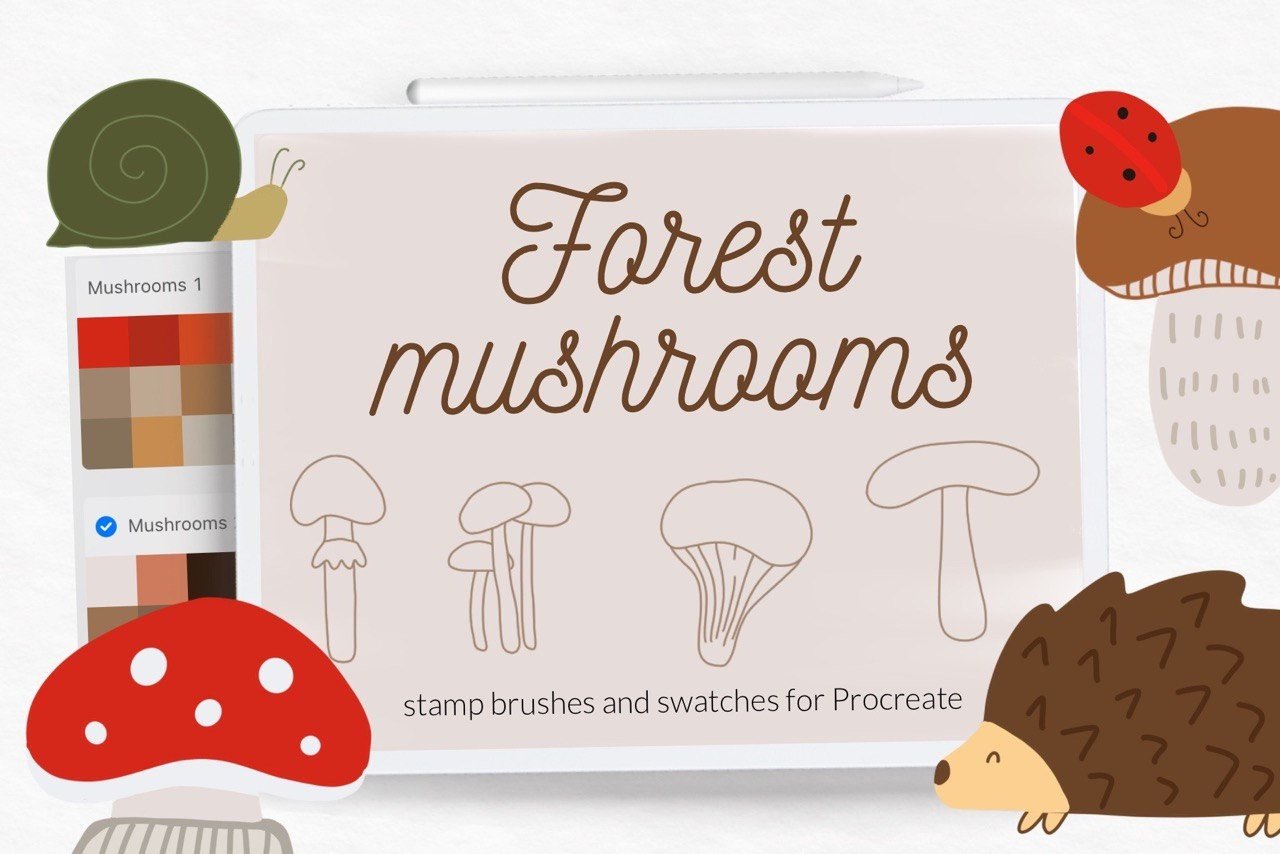 Forest Mushroom Stamp Brushes Swatches Graphic by LetsArtShop ...