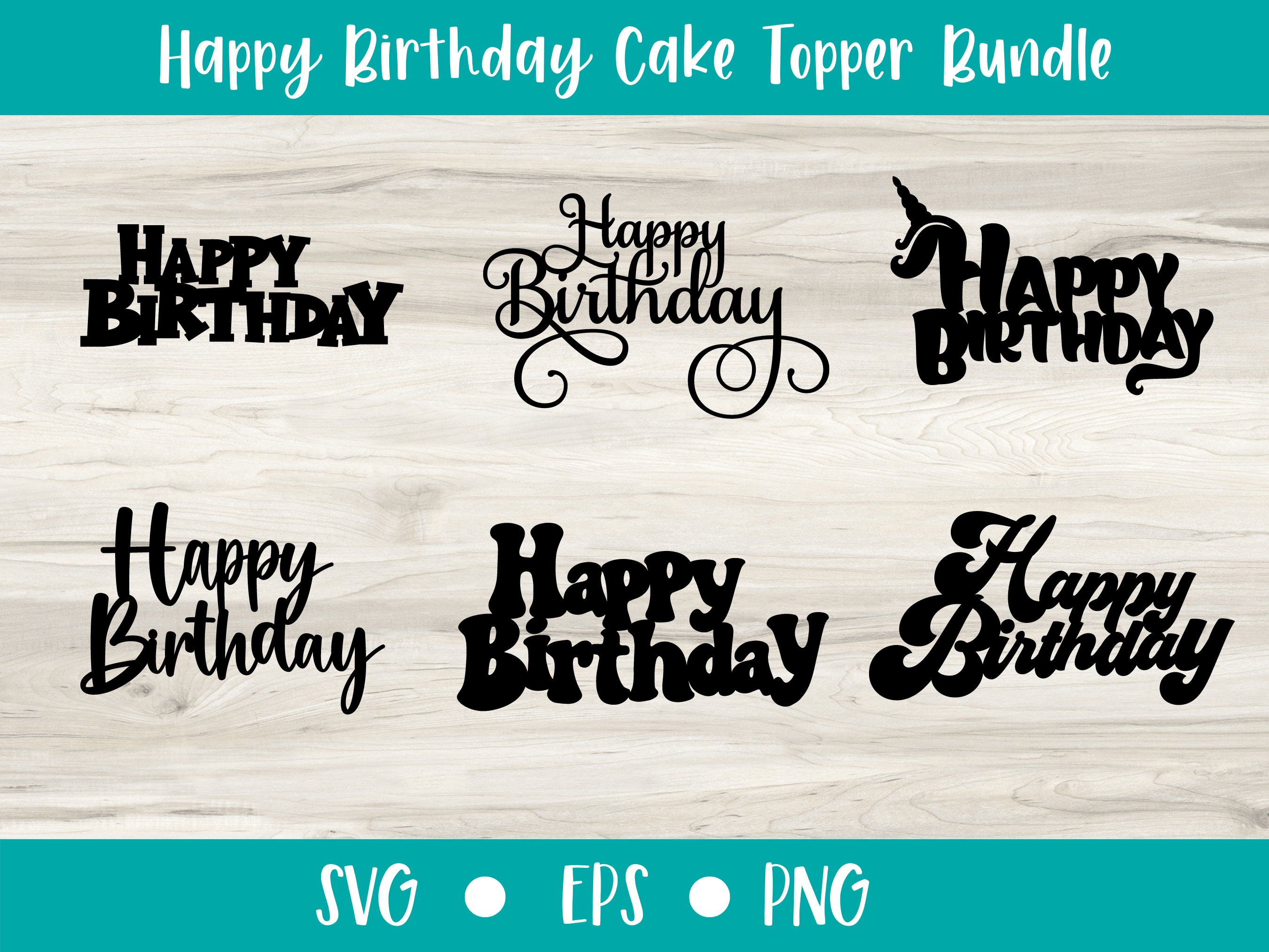 Happy Birthday Cake Topper BUNDLE of 6