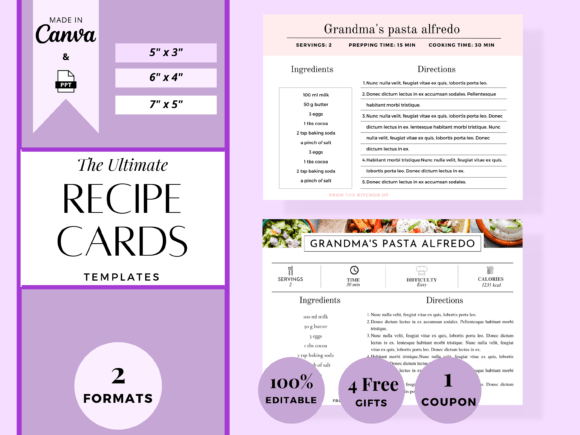 Recipe Cards 3x5 4x6 5x7 Editable Recipe