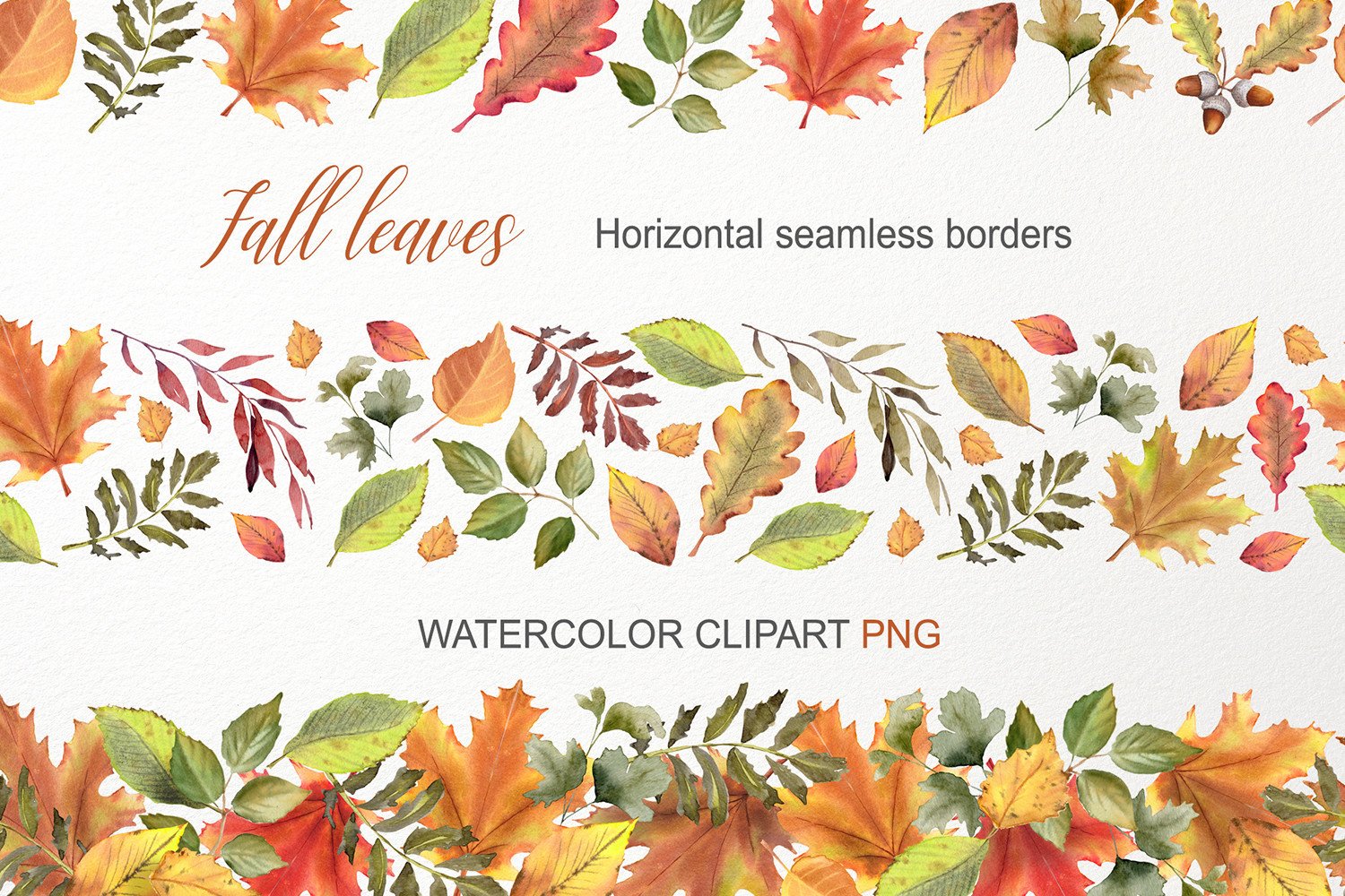 Fall Leaves Border. Watercolor Clipart.