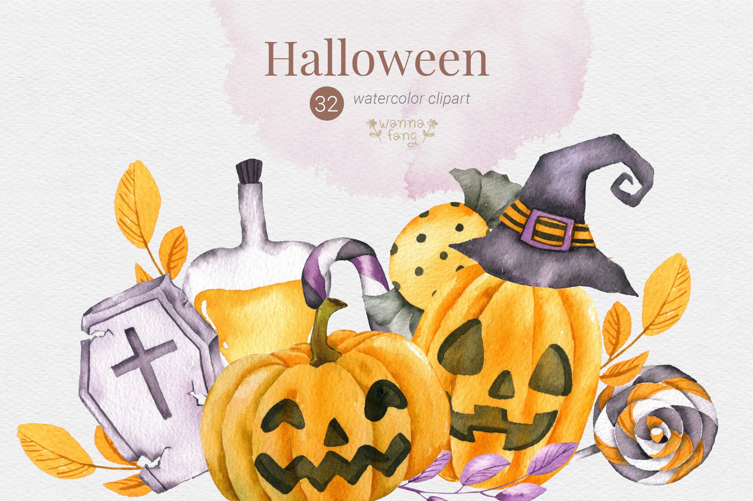 Halloween Watercolor Clipart, PNG Graphic by Wannafang · Creative Fabrica