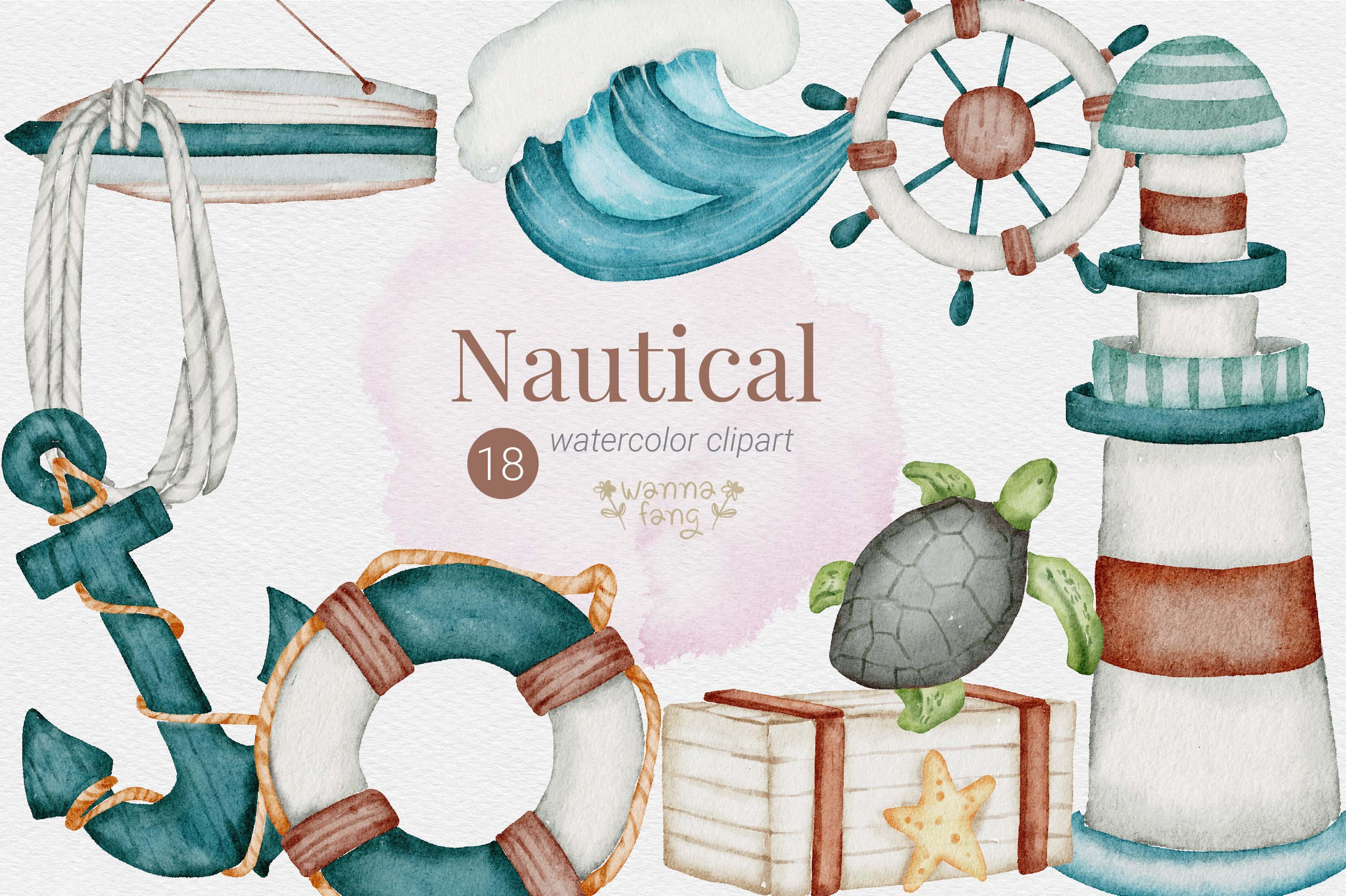 Nautical Watercolor Summer Clipart, PNG - photo 1