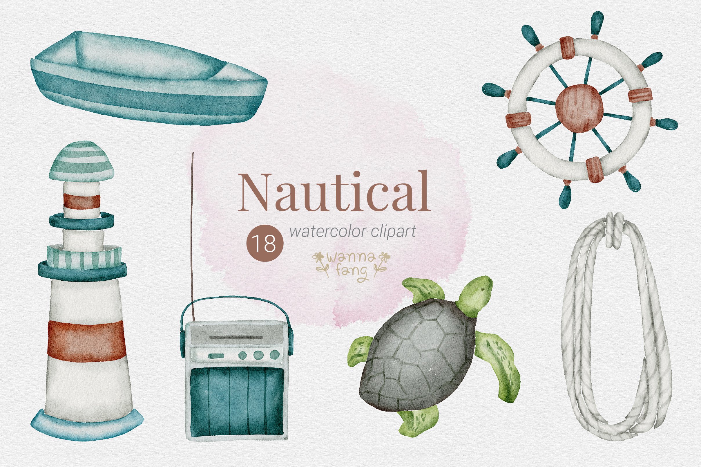 Nautical Watercolor Summer Clipart, PNG - photo 3