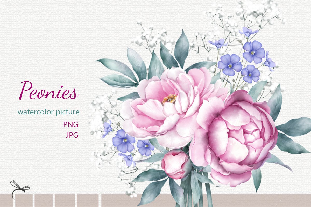 Watercolor Floral Illustrations Peonies Graphic by Dragonart · Creative ...
