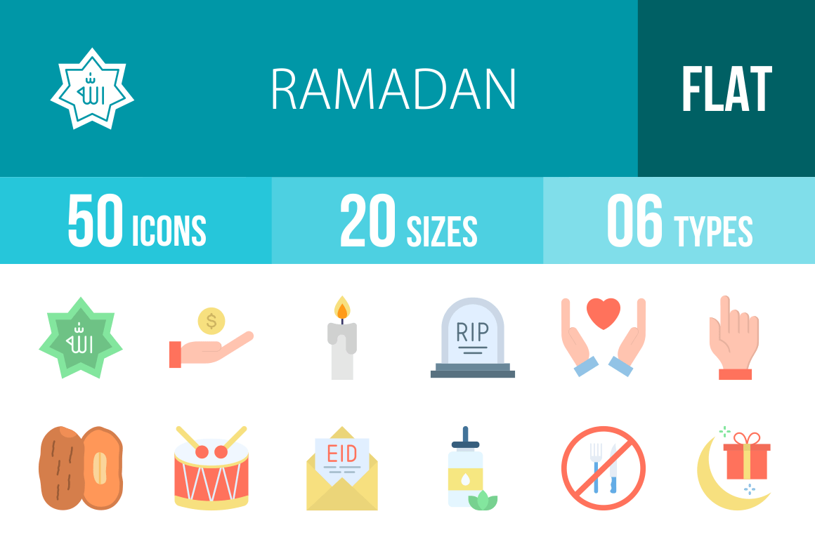 50 Ramadan Flat Icons Graphic by IconBunny · Creative Fabrica