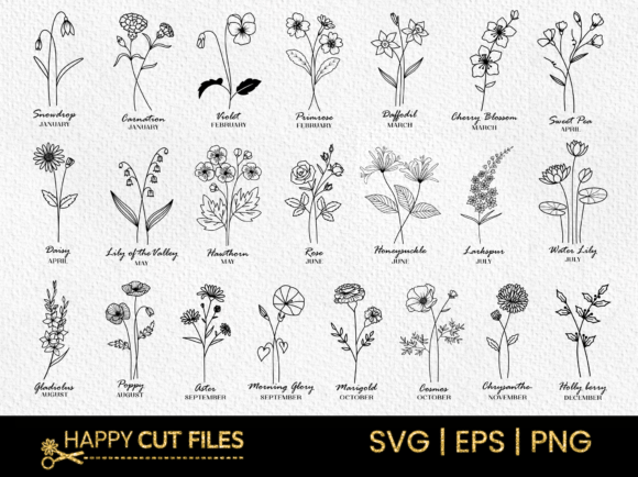 Birth Flower Svg Bundle Floral Clipart
