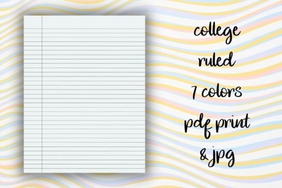 College Ruled Notebook Pages - 7 Colors