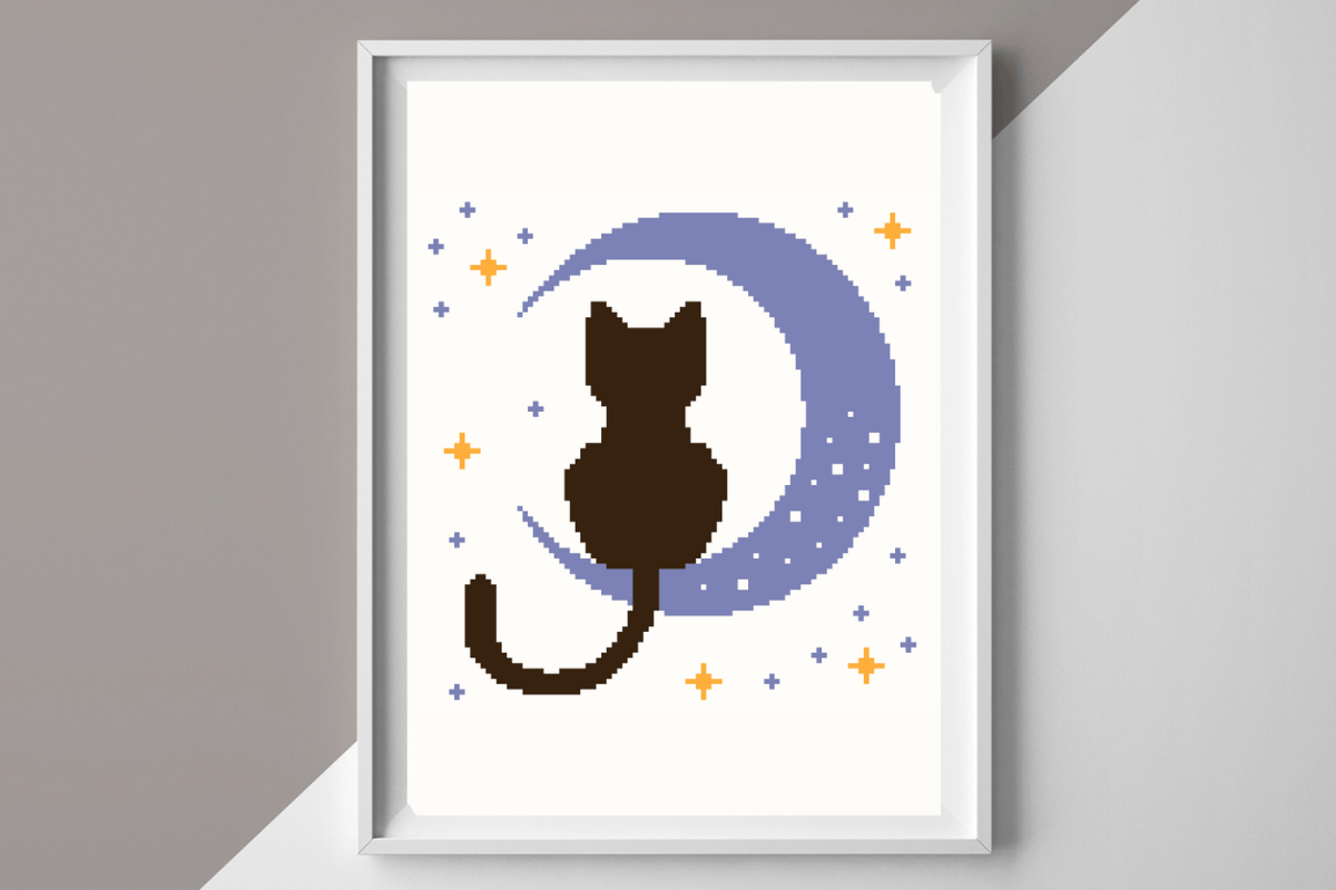 Moonlight Cat Cross Stitch Pattern