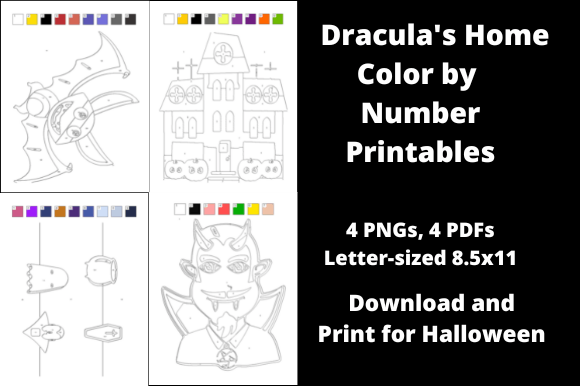 Dracula's Home Color by Number 4 Pages