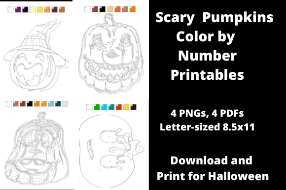 Spooky Pumpkin Color by Number 4 Pages