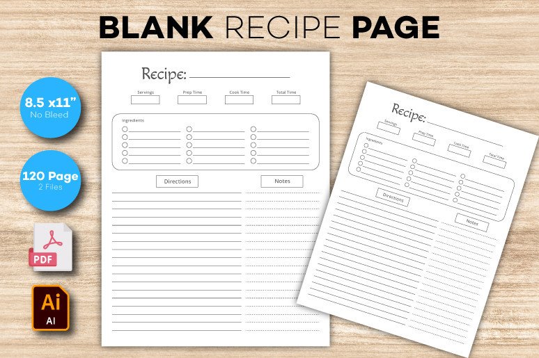 Blank Recipe Page / Recipe Card / Recipe