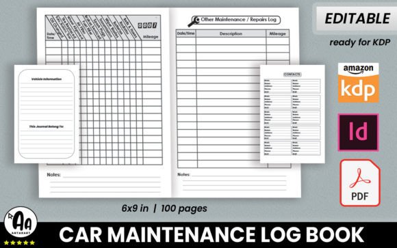 Vehicle Maintenance Log Book Grafika Wnętrza KDP Przez AntarArt