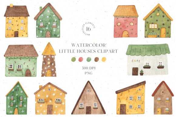 Watercolor Little Summer Houses Clipart Graphic Illustrations By viktoriiavkArtShop