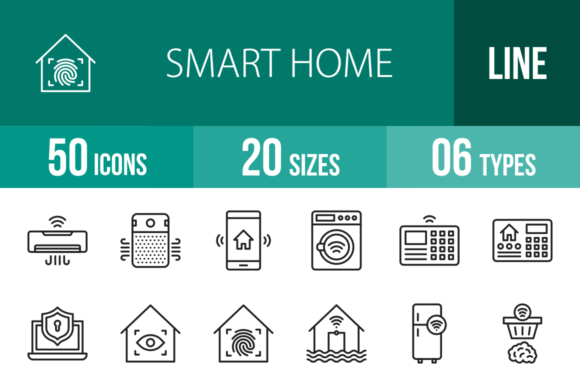 50 Smart Home Line Icons Graphic Icons By IconBunny